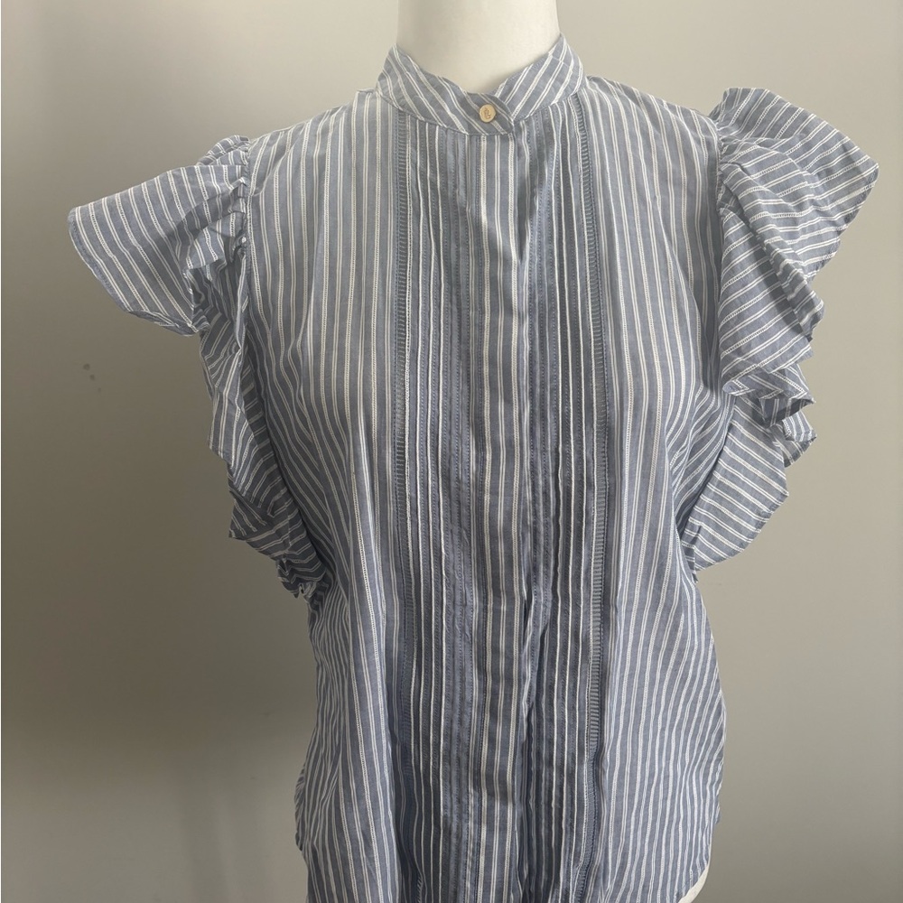 Lauren Ralph Lauren blue and white Striped Ruffle Sleeve Blouse
